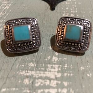 Silver and Turquoise Square Earrings